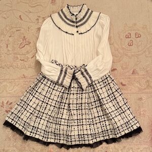 Chic White and Black Kids Skirt & Blouse